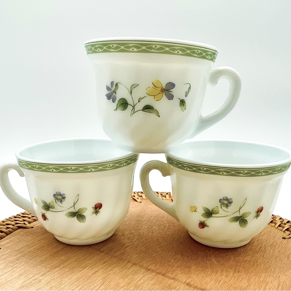 Floral Patterned Milk Glass Cups by Uniware - Set of 3